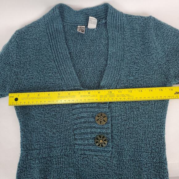 BKE Buckle Teal Cable Knit Sweater Sz M Square V Neck Pullover Casual Cozy Warm - Picture 7 of 9